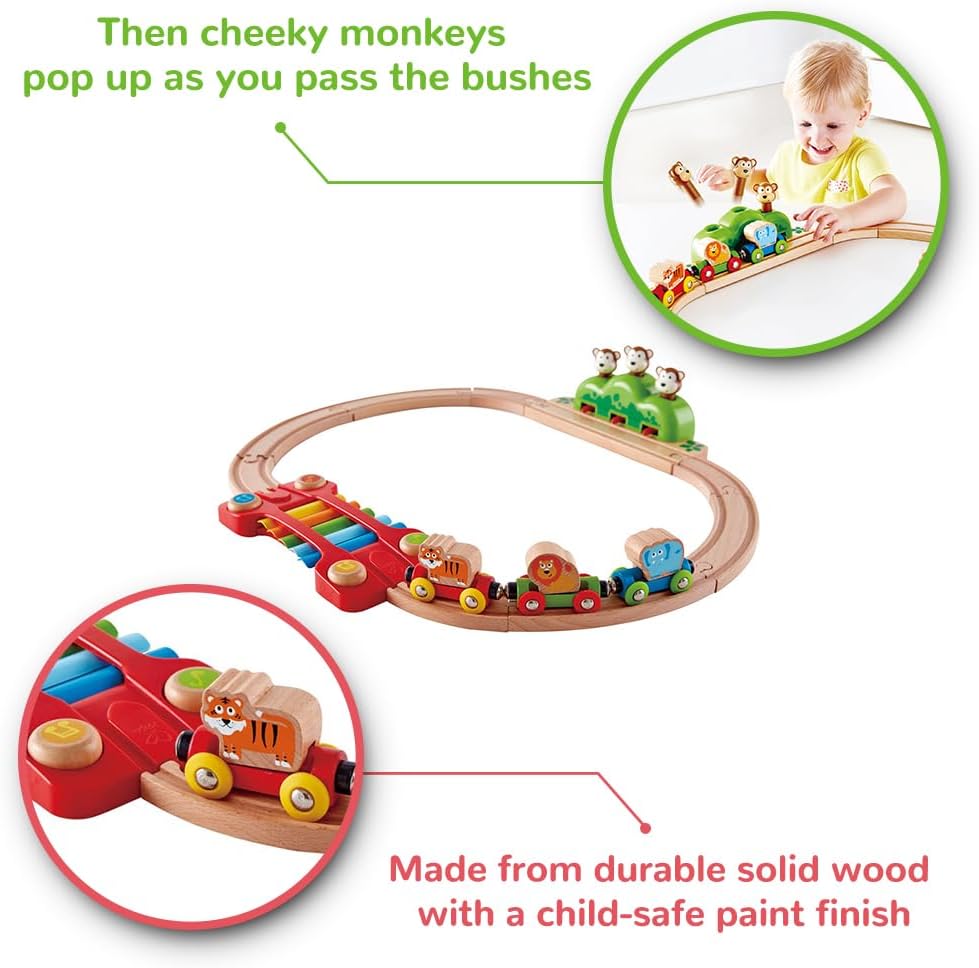 Fidtoy Jungle - Circuit de train en bois musical pour tout-petits