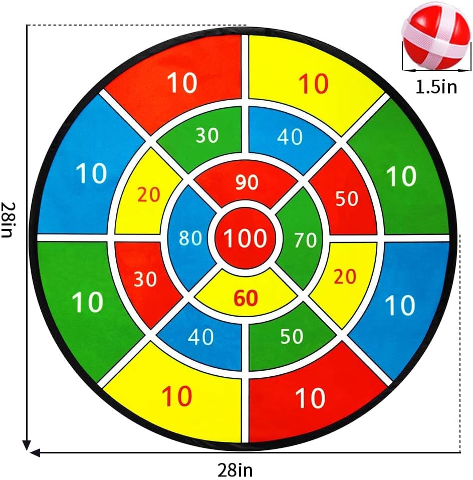 Fidtoy Velcro Dart Board Set for Kids – 66cm Colorful Sticky Ball Target Game with 12 Balls, Hook, Counting Numbers, and Indoor Outdoor Toss Play