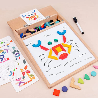 Fidtoy Wooden Magnetic Drawing Puzzle Board for Kids Creative Doodle Cards Fine Motor Toy Age 2-6