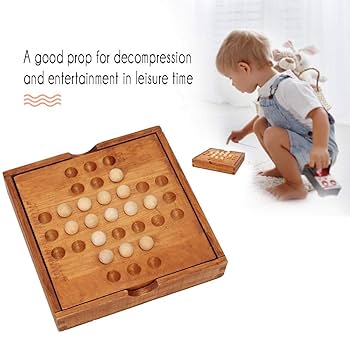 Fidtoy Wooden Bead Solitaire Chess Game – Brain Teaser and Puzzle Game for Kids