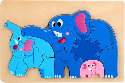 Fidtoy Wooden Animal 3D Puzzle for Toddlers, Cartoon Bear Matching Puzzle Board, Fine Motor Skills and Animal Recognition Learning Toy