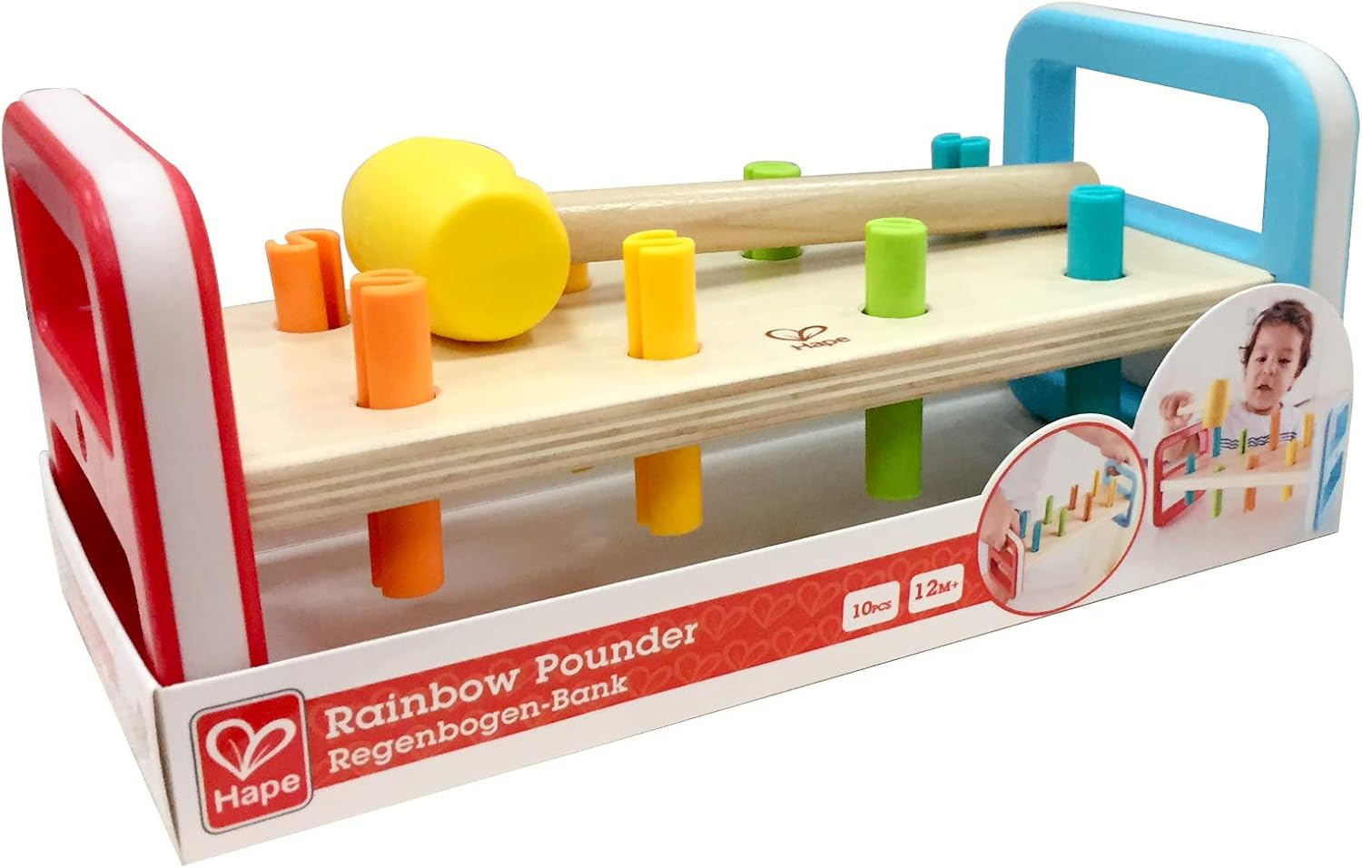 Fidtoy Wooden Rainbow Pounder Hammer Bench Toy for Toddlers