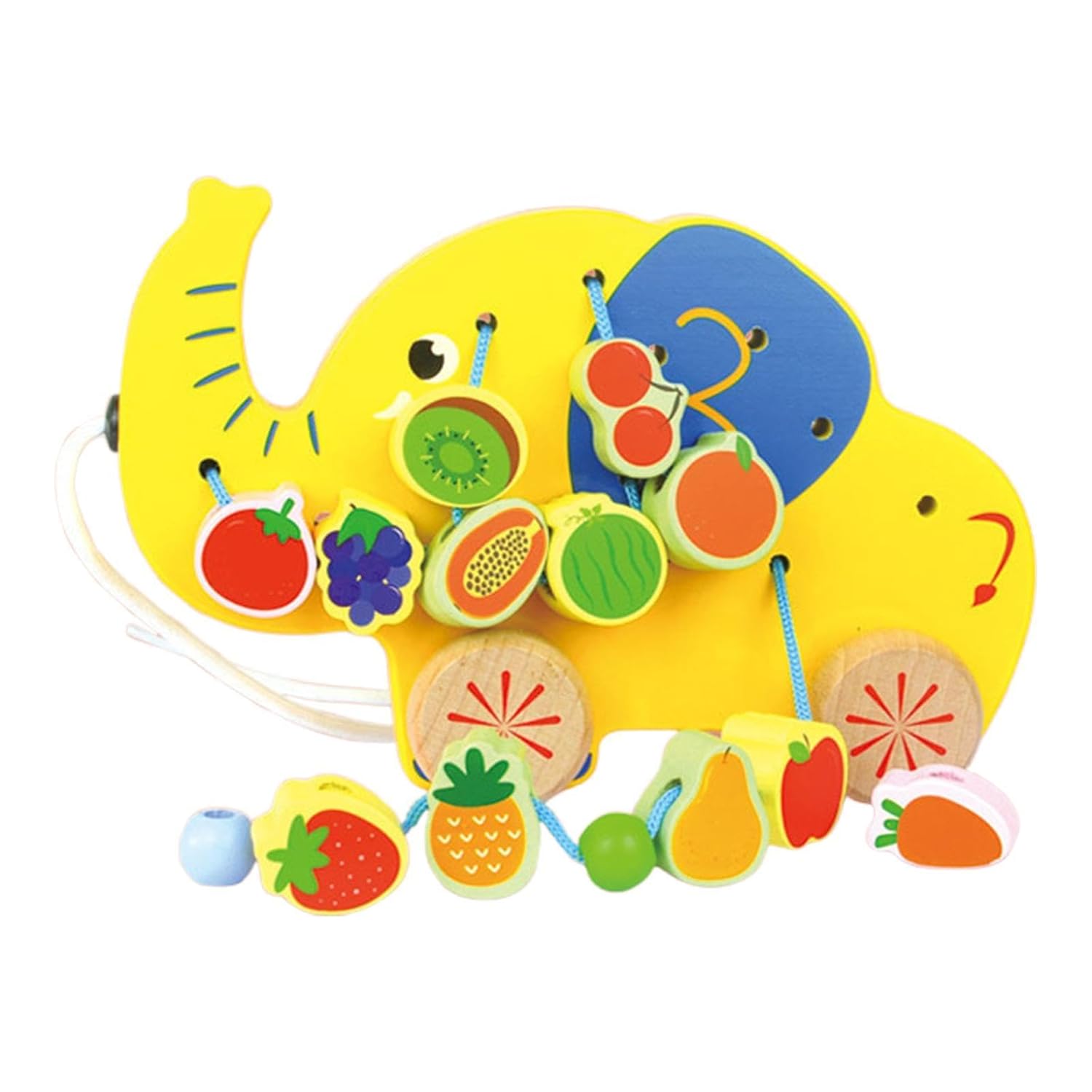 UJEAVETTE Wooden Lacing Beads Toy Cartoon Educational for Kids Toddlers 3 4 5 Year Old Elephant