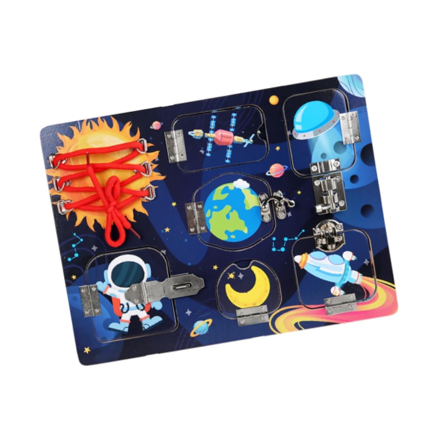 Click to see full view ATORSE Wood Busy Board Sensory Activity Board for Boys Girls Children Birthday Gift Space
