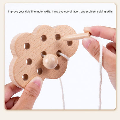 Wooden Lacing Toy, Wood Block Puzzle Game Toys, Early Learning Fine Motor Skills Educational Gift Montessori Travel Toys Early Education Wooden Lacing Toy for Toddlers