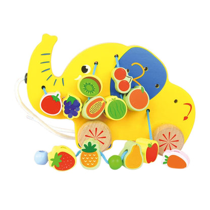 UJEAVETTE Wooden Lacing Beads Toy Cartoon Educational for Kids Toddlers 3 4 5 Year Old Elephant