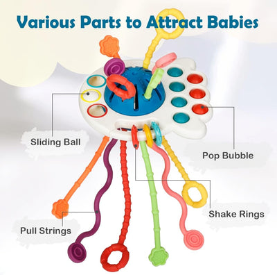 Fidtoy Silicone Pull String Sensory Toy for Babies – Montessori Teething Rattle and Fine Motor Learning Toy