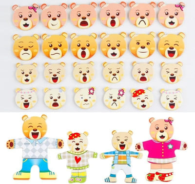 Fidtoy Wooden Magnetic Bear Puzzle Game for Kids 24 Pattern Sets Tabletop Montessori Toy Age 3+