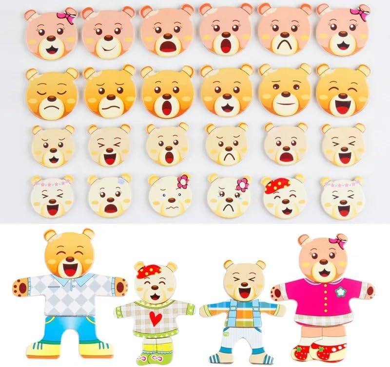 Fidtoy Wooden Magnetic Bear Puzzle Game for Kids 24 Pattern Sets Tabletop Montessori Toy Age 3+
