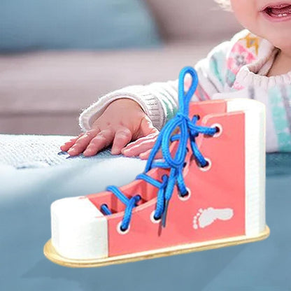 harayaa Montessori Wood Lacing,Preschool Practice Tying Shoes Tying Board, Tie Learning Tool for Toddler Children Kids, Pink