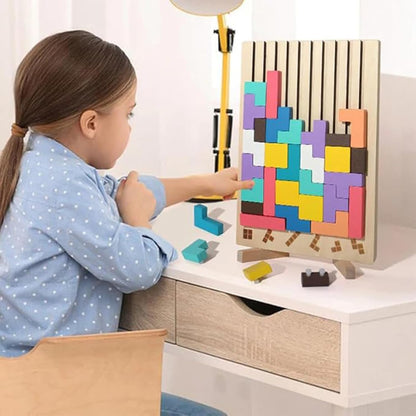 Wooden 3D Tetris Puzzle - Montessori Brain Teaser for Kids & Adults