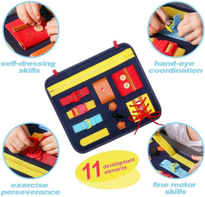 SIMBOOM Toddlers Busy Board, Montessori Basic Skills Activity Board, Learn to Dress Toys for 1 2 3 4 Years Old Kids Holiday Gifts (Blue)