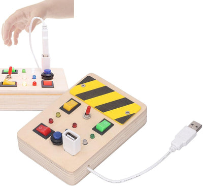 idtoy LED Busy Board Montessori Sensory Switch Toy for Toddlers Light Switch Activity Board with Wires Buttons Fine Motor Skills Travel Quiet Toy Gift