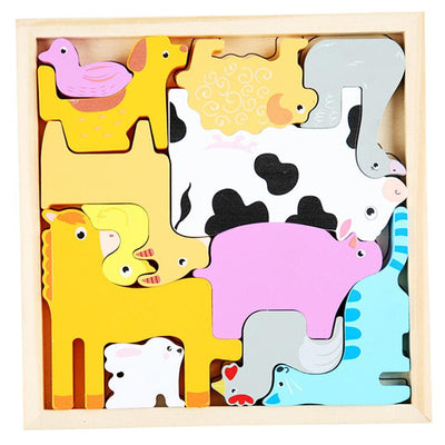 Fidtoy Puzzle en Bois Tangram Animaux de la Ferme – Jouet Montessori pour Tout-Petits