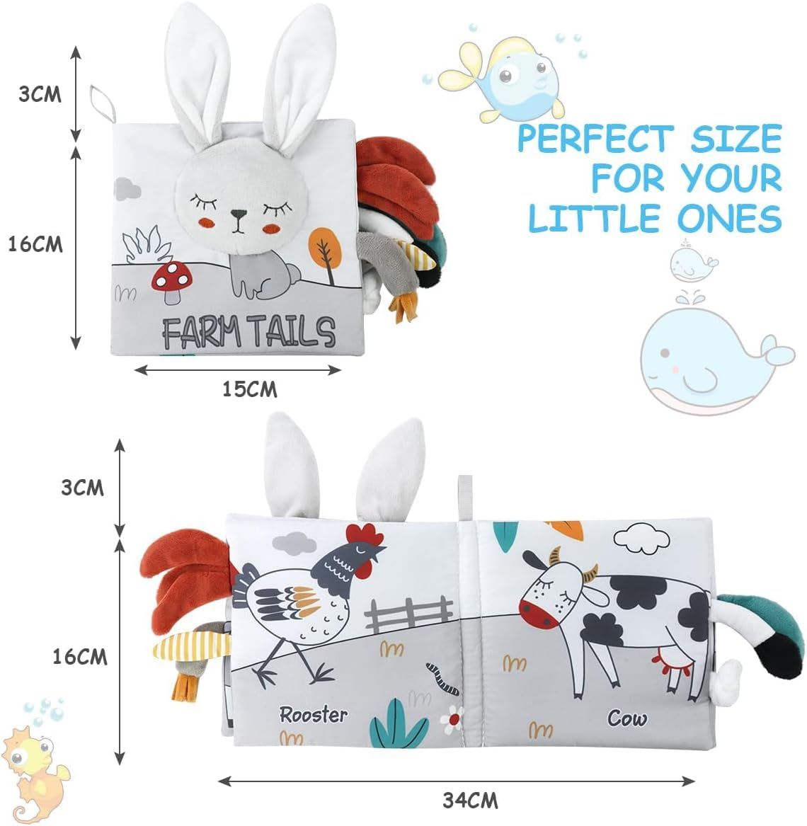 Livre en tissu interactif Fidtoy 3D animaux, jouet d'apprentissage sensoriel pour bébé
