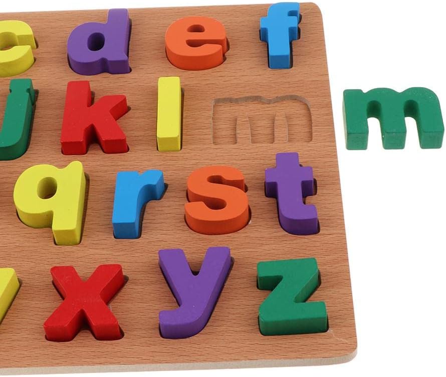 Fidtoy 3D Wooden Lowercase Alphabet Learning Board, Montessori Wooden Letter Puzzle for Toddlers, Preschool ABC Spelling and Language Learning Toy Ages 2-5