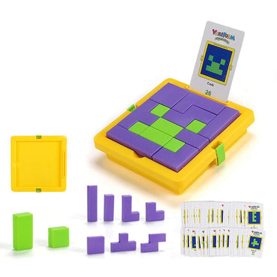 Fidtoy Variform Squares Mind Pattern Puzzle for Kids | 55 Challenge Cards, 13 Plastic Logic Blocks, Color Matching, Pattern Building, Memory & Problem-Solving Game Age 5-12