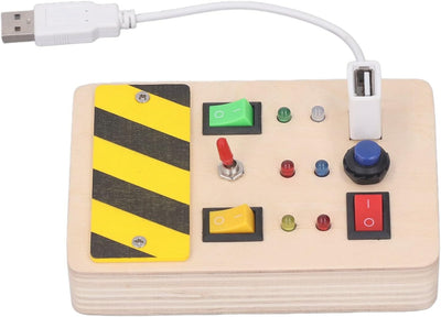 idtoy LED Busy Board Montessori Sensory Switch Toy for Toddlers Light Switch Activity Board with Wires Buttons Fine Motor Skills Travel Quiet Toy Gift