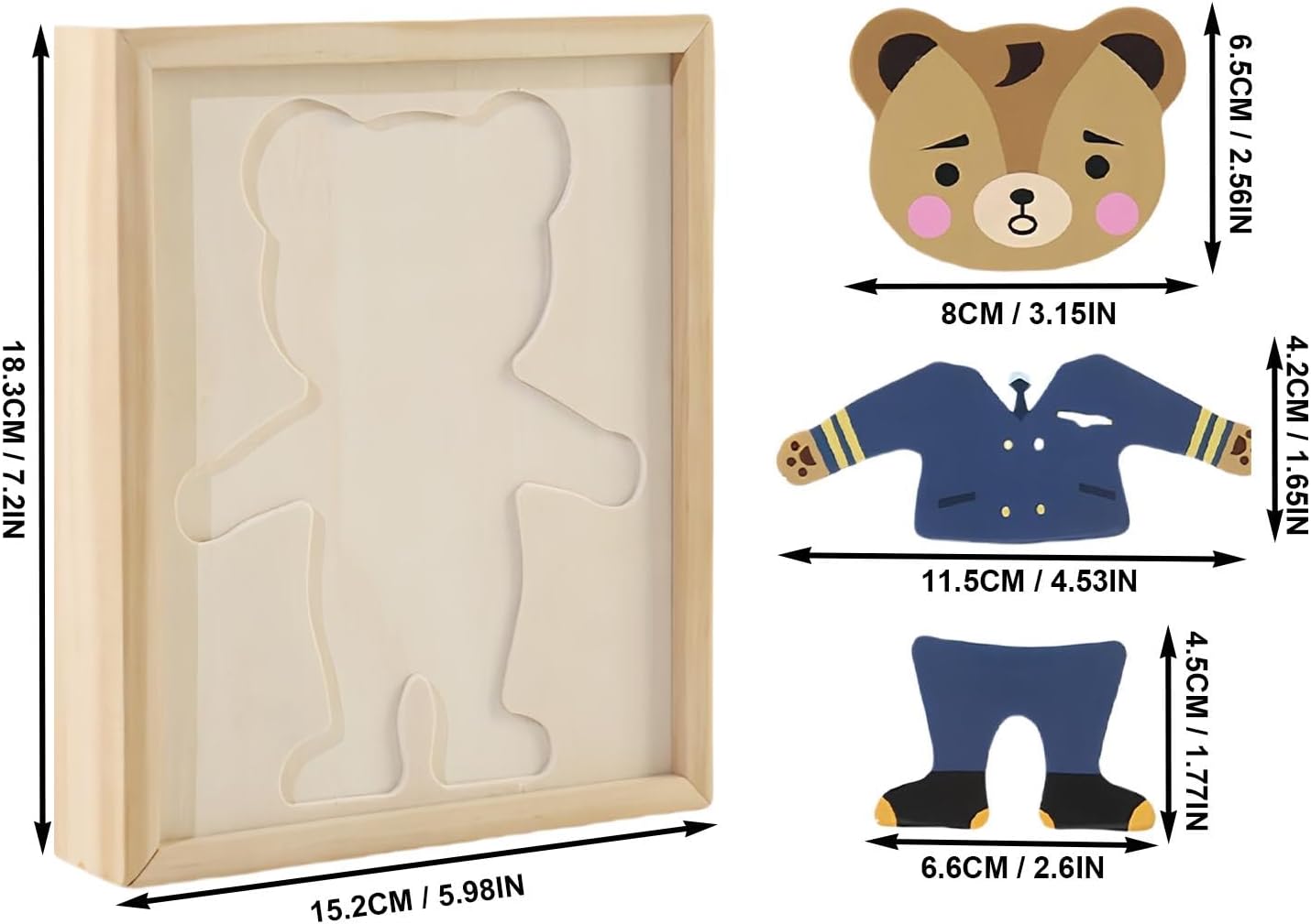 Bear Family Dress Up Puzzle,Wooden Bear Family Costume, Clothes Changing Game, Sorting and Matching Puzzle, Wooden Funny Change Clothes Set for