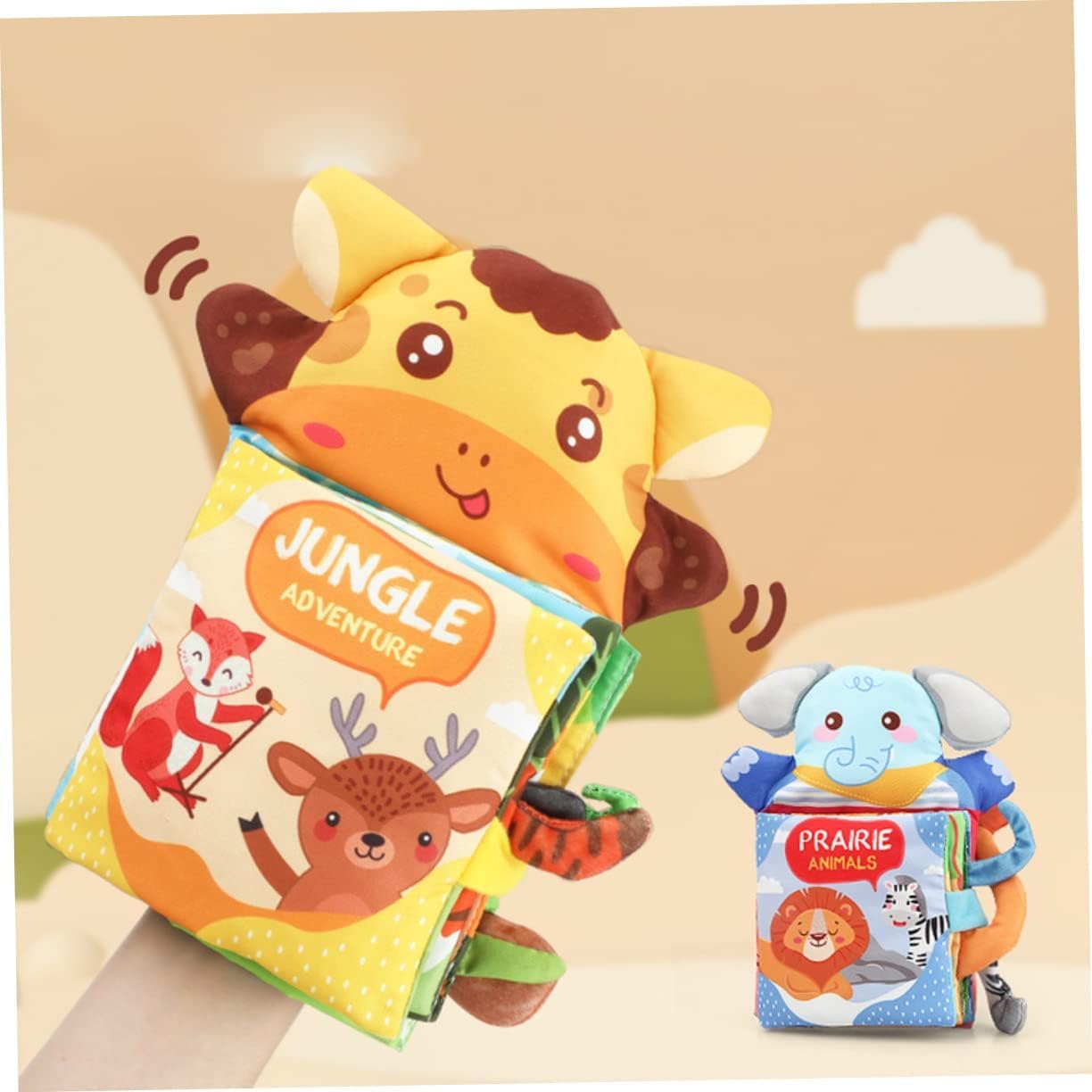 Fidtoy Prairie Animals Hand Puppet Cloth Book for Babies Soft Sensory Early Reading Book Toddler Touch Learning Toy