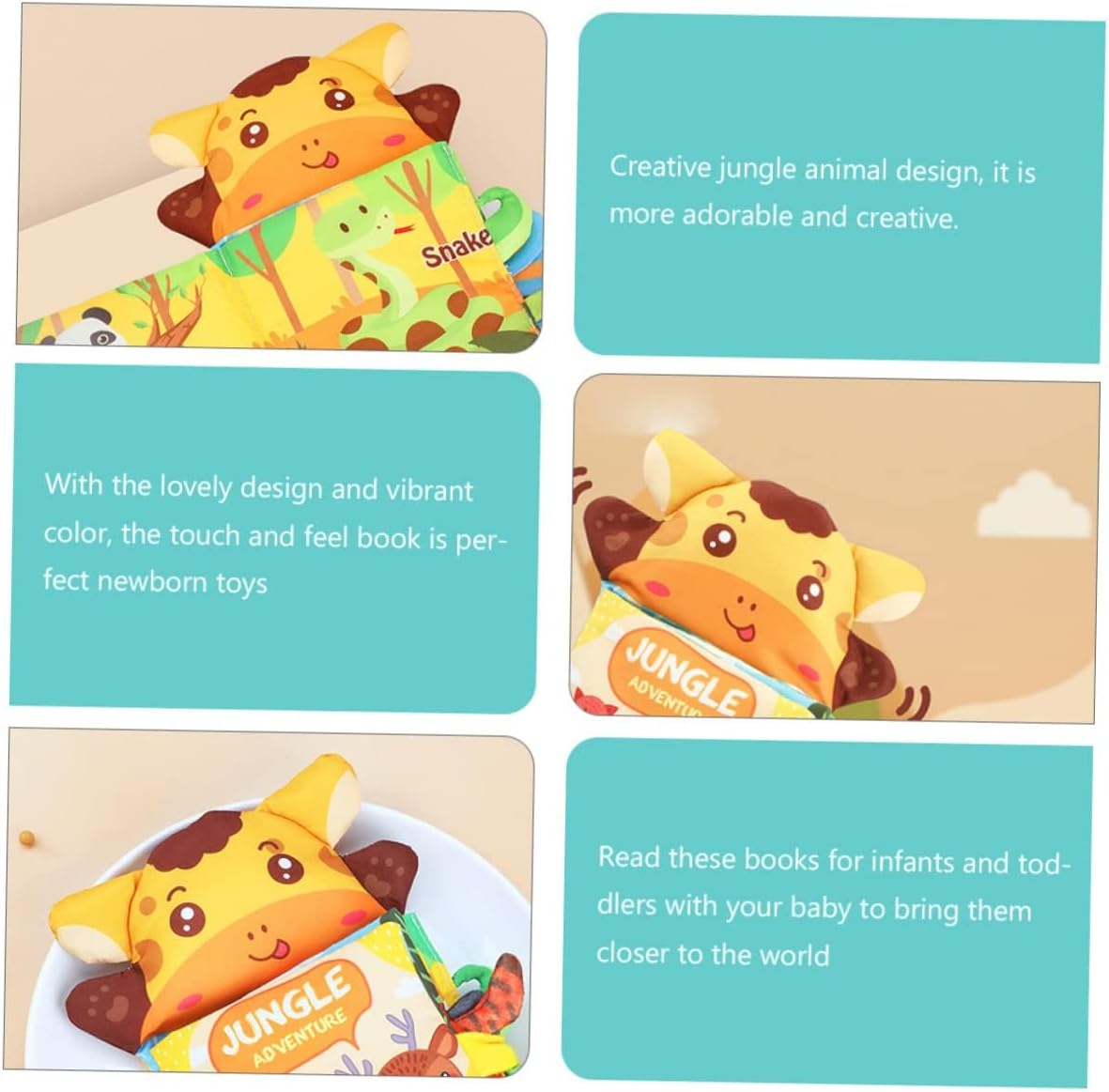 Fidtoy Prairie Animals Hand Puppet Cloth Book for Babies Soft Sensory Early Reading Book Toddler Touch Learning Toy
