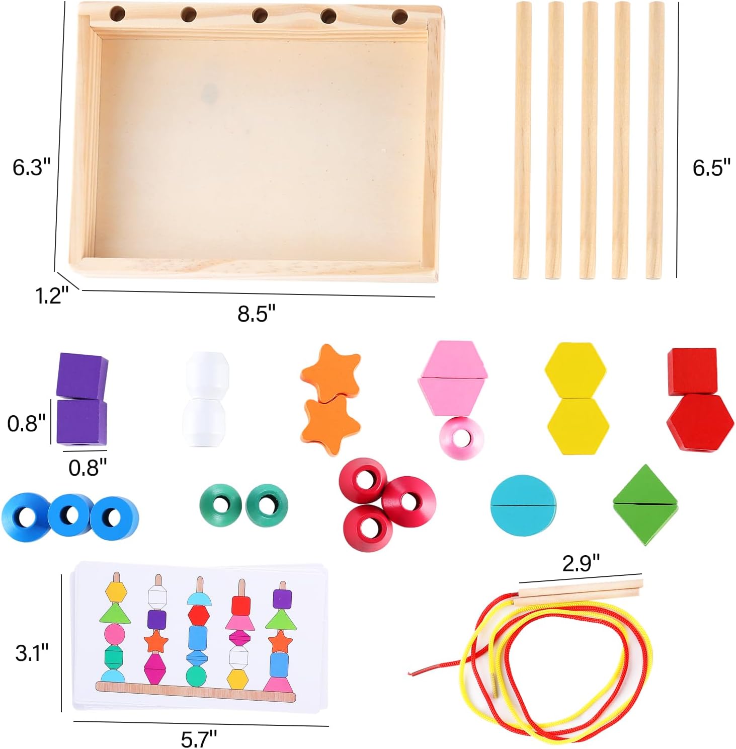 Fidtoy Montessori Shape Matching Game Wooden Sequencing and Threading Toy for Toddlers