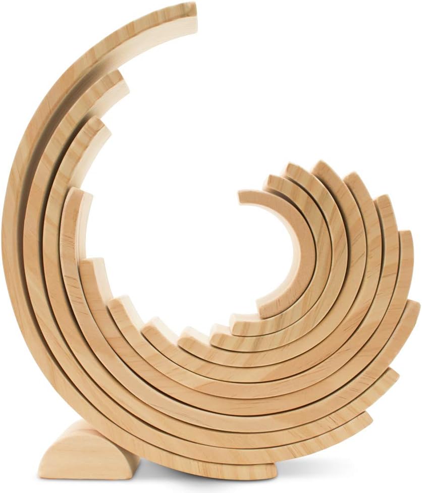 Fidtoy Semicírculo de Madera Natural, Juguete Apilable de Construcción Abierta