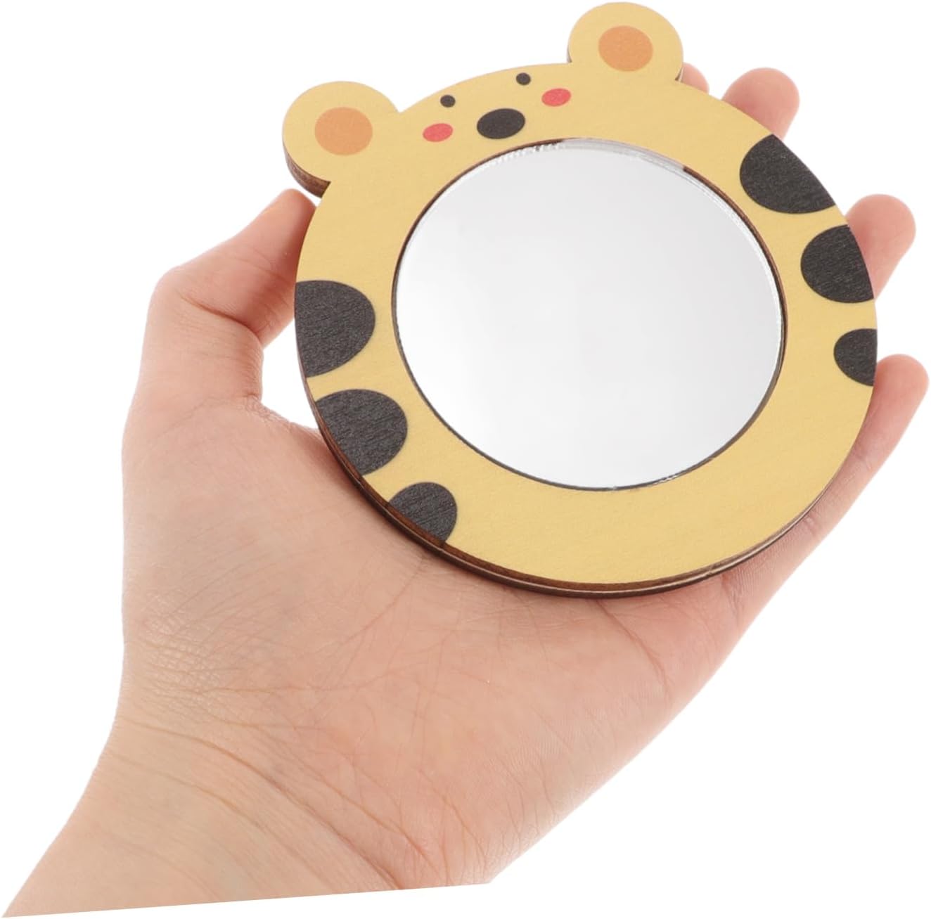 SUPVOX Educational Tiger Mirror Small Wooden Craft Mirror for Boys and Girls Handheld Baby Mirror Toys Safe for Boys and Girls Play