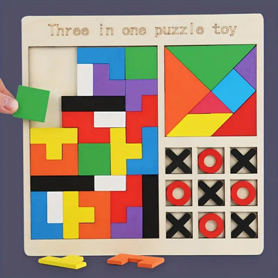 3in1 Wooden Brainstorming Tetris and Number Learning Board - 501
