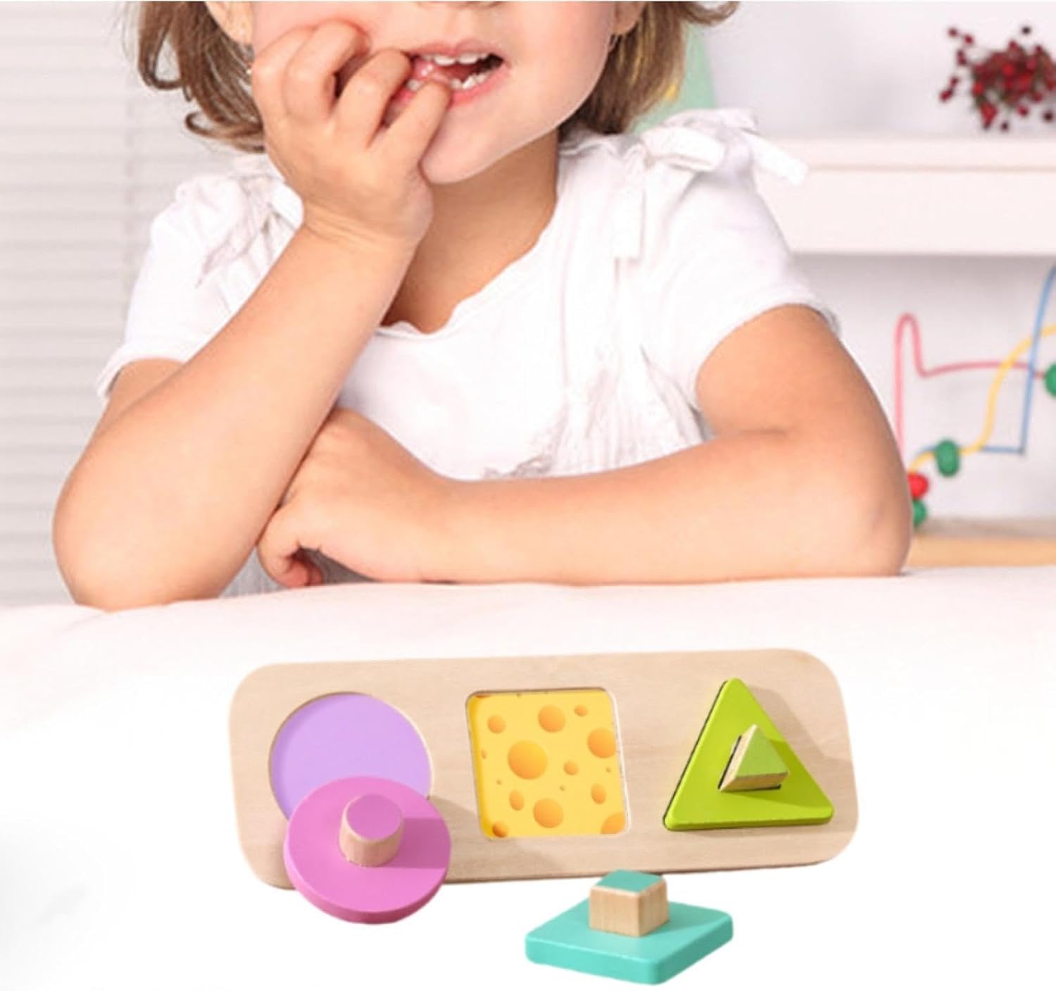Wooden Shapes Puzzle Baby Puzzle Learning Color Recognition with Knob Color Shape Sorter for Boys Girls Baby Birthday Gifts