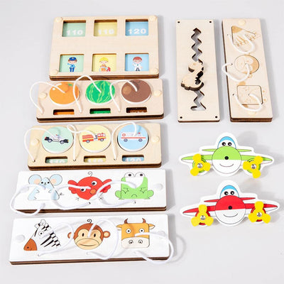 Fidtoy Wooden Busy Board Toy Montessori Activity Board for Toddlers Animal Vehicle Learning Toy Fine Motor Skills Sensory Travel Quiet Toy Gift