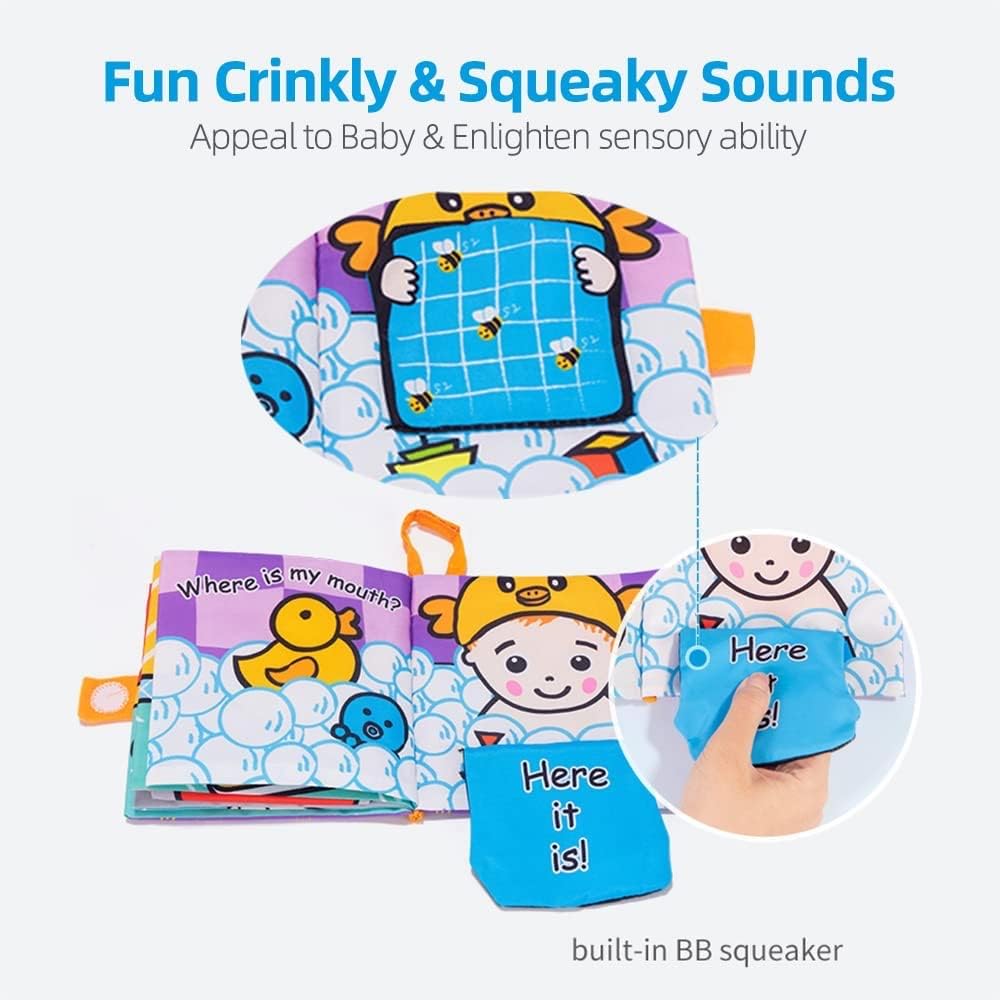 BOOK BOND Where is My Belly Button Cloth Book for Baby, Infant & Toddler Age 0 to 3 years |Crinkle Pages for Sensory Play | Travel Friendly | First Birthday Gift for Baby Boys & Girls