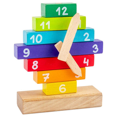 Fidtoy Wooden Clock Construction Puzzle for Kids | Montessori Time Learning Stacking Clock, Number Recognition, Problem-Solving, Hand-Eye Coordination & Travel Toy Age 2-6