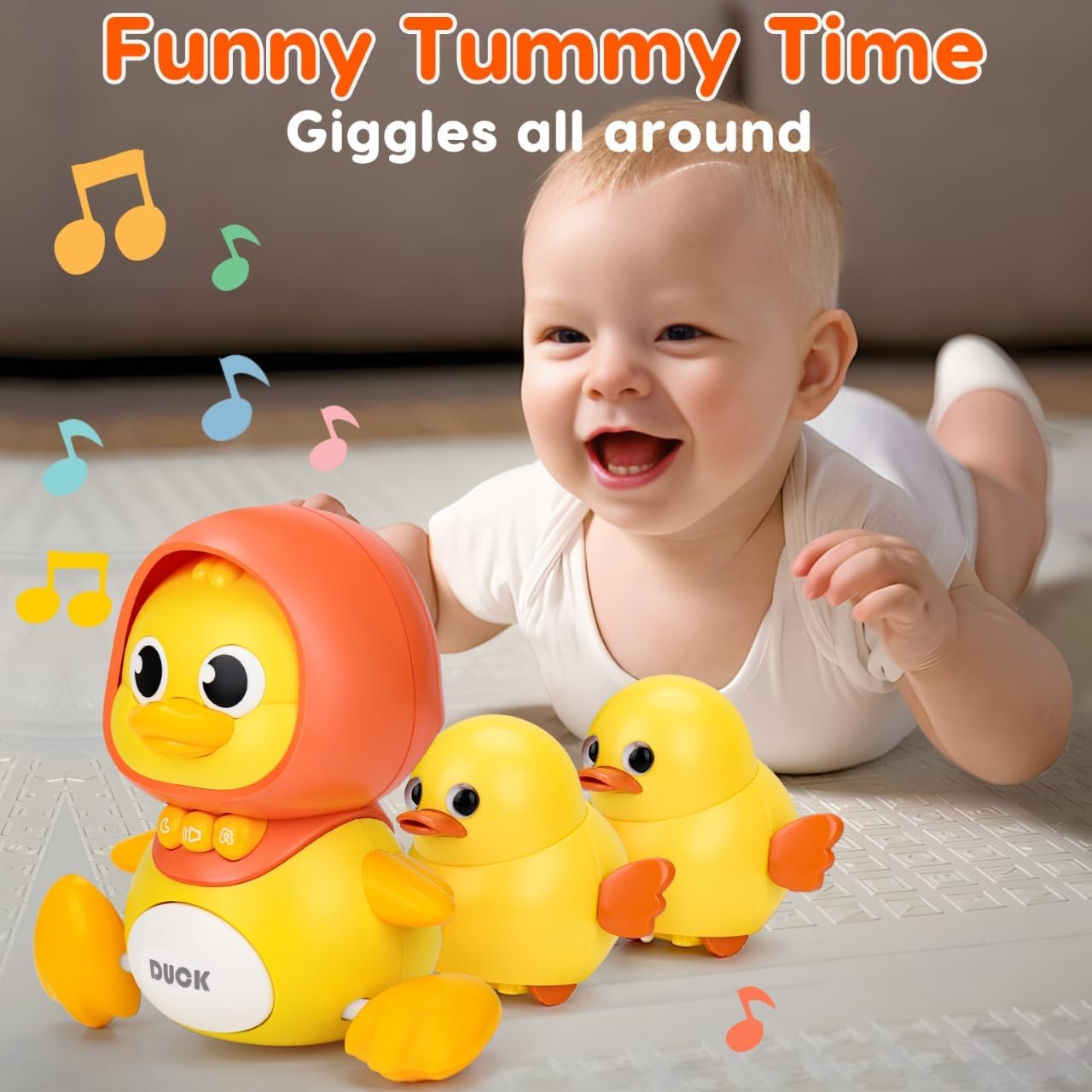 Fidtoy Jouet musical en forme de canard pour bébé avec son et lumière, idéal pour apprendre à ramper