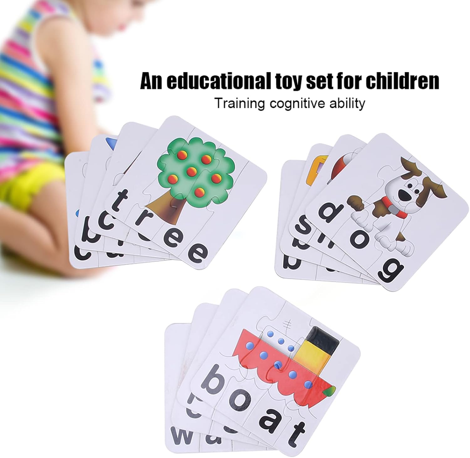 Fidtoy Self-Correcting Spelling Puzzle Cards for Kids 20 Piece Three Four Letter Word Learning Set Age 4+
