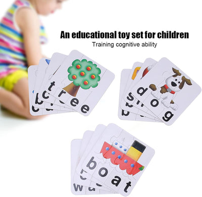 Fidtoy Self-Correcting Spelling Puzzle Cards for Kids 20 Piece Three Four Letter Word Learning Set Age 4+
