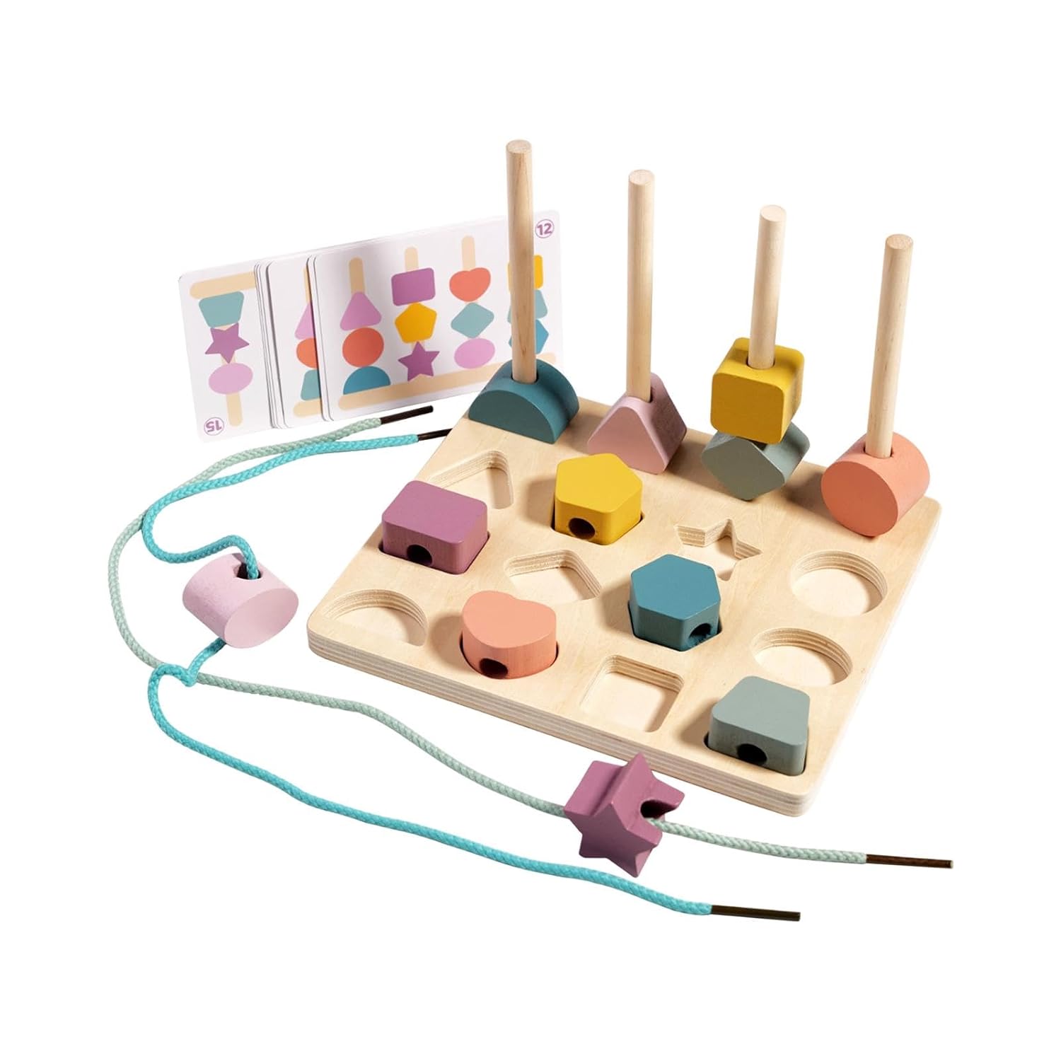 Fidtoy Jeu de tri et d'enfilage en bois Montessori pour développer la motricité fine des enfants de 2 à 6 ans