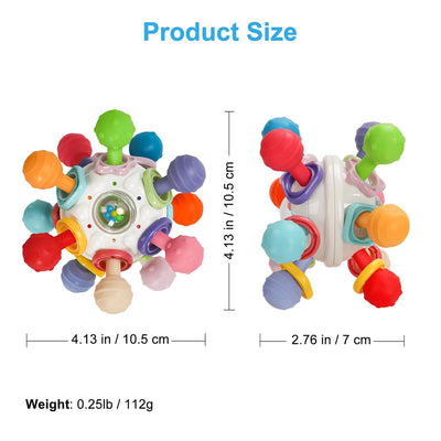 Fidtoy Baby Sensory Teething Rattle Toy – Silicone Montessori Sensory Toy for Infants 0–12 Months