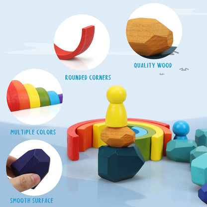 Wooden Rainbow Stacking Rocks Toy