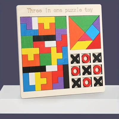 3in1 Wooden Brainstorming Tetris and Number Learning Board - 501