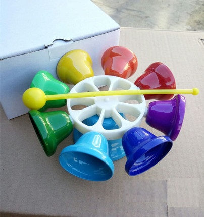 Rotating Rainbow Spinning 8  Bell Set Kids Percussion Musical Instrument Sound Toy Chime