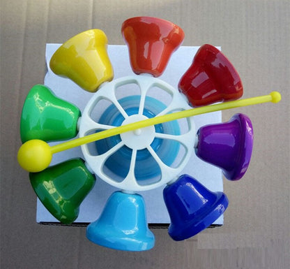 Rotating Rainbow Spinning 8  Bell Set Kids Percussion Musical Instrument Sound Toy Chime