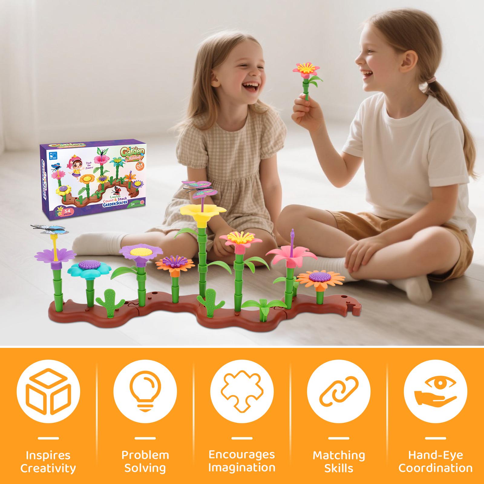 54 PCS DIY Flower Garden Toy Creative Building Planting Set for Girls Montessori-Inspired STEM Playset for Ages 3–6