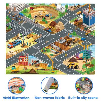 Juego de 6 vehículos de construcción Fidtoy con alfombrilla de juego para niños