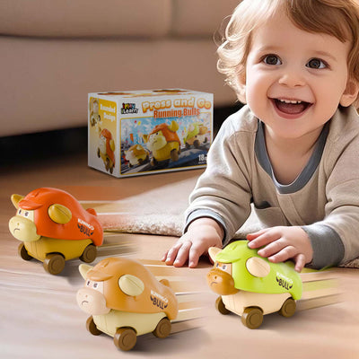 Juego de coche de juguete de animales con diseño de toro Fidtoy+Press to Go para niños pequeños