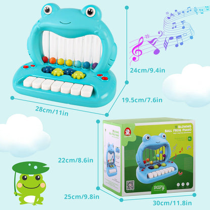 Blowing Ball Frog Piano Toy for Toddlers, Educational Musical Keyboard with Lights & Sounds, Early Learning Development Toy with Color Balls and Piano Keys for Boys & Girls Ages 18+ Months