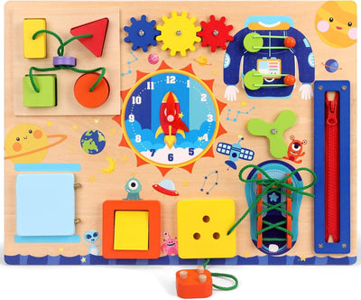 10in1 Wooden Sensory Busy Board Activity for Toddlers - A02