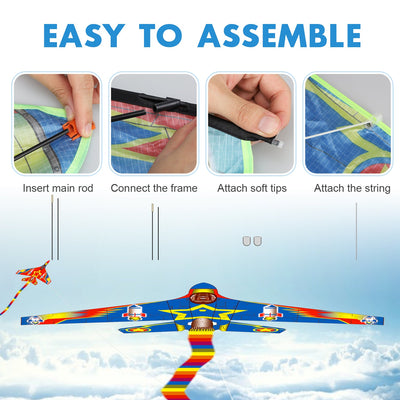Fidtoy Ensemble cerf-volant avion de chasse pour enfants avec 2 poignées faciles à prendre en main