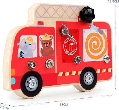 Tableau de vis camion de pompiers Montessori en bois à démonter - 069