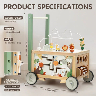 Fidtoy Adjustable Push Walker with Interactive Activity Cube